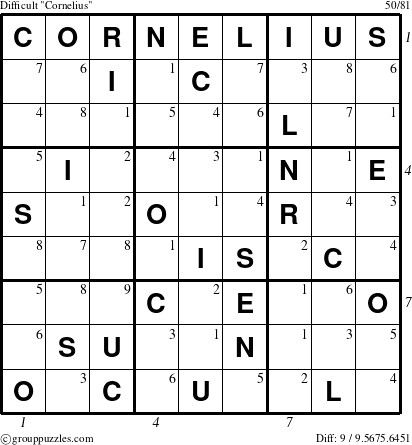 The grouppuzzles.com Difficult Cornelius puzzle for  with all 9 steps marked