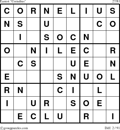 The grouppuzzles.com Easiest Cornelius puzzle for 