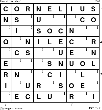 The grouppuzzles.com Easiest Cornelius puzzle for  with all 2 steps marked