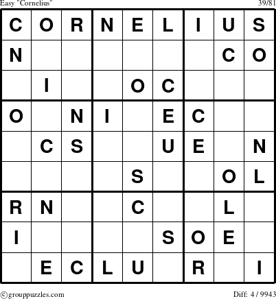 The grouppuzzles.com Easy Cornelius puzzle for 