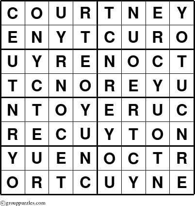 The grouppuzzles.com Answer grid for the Courtney puzzle for 