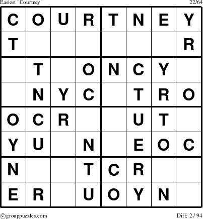 The grouppuzzles.com Easiest Courtney puzzle for 