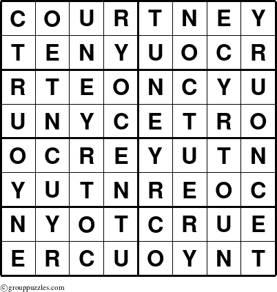 The grouppuzzles.com Answer grid for the Courtney puzzle for 