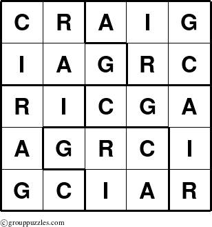 The grouppuzzles.com Answer grid for the Craig puzzle for 