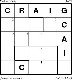 The grouppuzzles.com Medium Craig puzzle for  with the first 3 steps marked