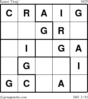 The grouppuzzles.com Easiest Craig puzzle for 