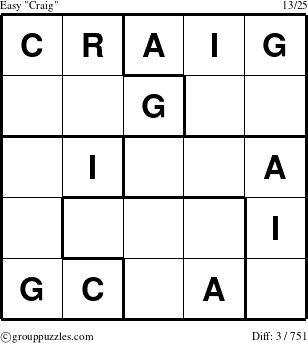 The grouppuzzles.com Easy Craig puzzle for 
