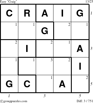 The grouppuzzles.com Easy Craig puzzle for  with all 3 steps marked