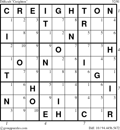 The grouppuzzles.com Difficult Creighton puzzle for  with all 10 steps marked