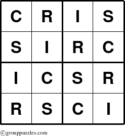The grouppuzzles.com Answer grid for the Cris puzzle for 