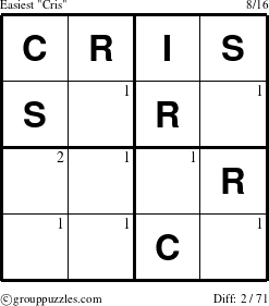 The grouppuzzles.com Easiest Cris puzzle for  with the first 2 steps marked