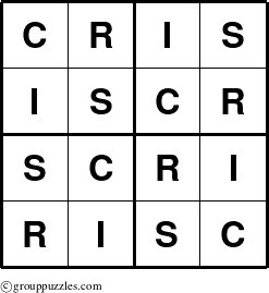 The grouppuzzles.com Answer grid for the Cris puzzle for 