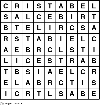 The grouppuzzles.com Answer grid for the Cristabel puzzle for 