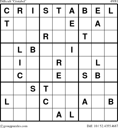The grouppuzzles.com Difficult Cristabel puzzle for 