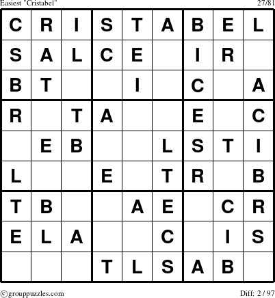The grouppuzzles.com Easiest Cristabel puzzle for 