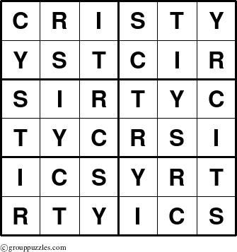 The grouppuzzles.com Answer grid for the Cristy puzzle for 