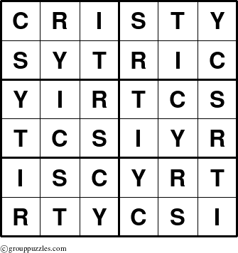 The grouppuzzles.com Answer grid for the Cristy puzzle for 
