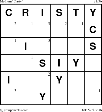 The grouppuzzles.com Medium Cristy puzzle for  with the first 3 steps marked