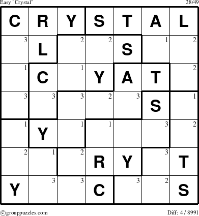The grouppuzzles.com Easy Crystal puzzle for  with the first 3 steps marked
