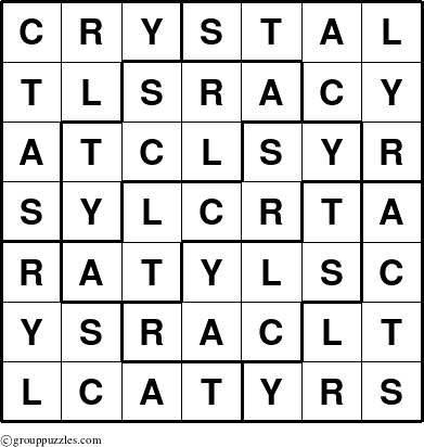 The grouppuzzles.com Answer grid for the Crystal puzzle for 