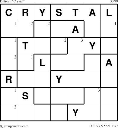 The grouppuzzles.com Difficult Crystal puzzle for  with the first 3 steps marked