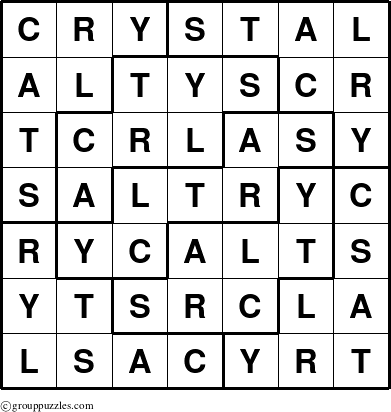 The grouppuzzles.com Answer grid for the Crystal puzzle for 