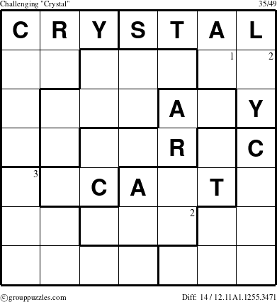 The grouppuzzles.com Challenging Crystal puzzle for  with the first 3 steps marked