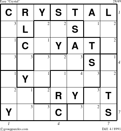 The grouppuzzles.com Easy Crystal puzzle for  with all 4 steps marked