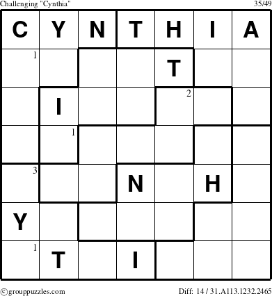 The grouppuzzles.com Challenging Cynthia puzzle for  with the first 3 steps marked