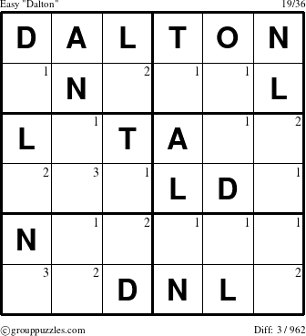 The grouppuzzles.com Easy Dalton puzzle for  with the first 3 steps marked