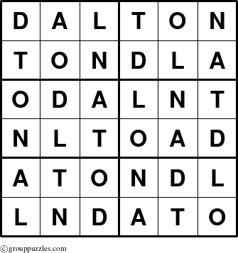 The grouppuzzles.com Answer grid for the Dalton puzzle for 
