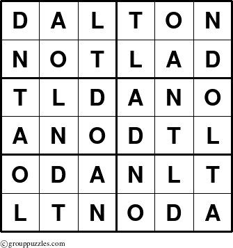The grouppuzzles.com Answer grid for the Dalton puzzle for 