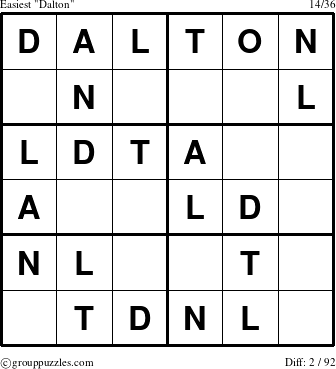 The grouppuzzles.com Easiest Dalton puzzle for 