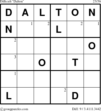 The grouppuzzles.com Difficult Dalton puzzle for  with the first 3 steps marked