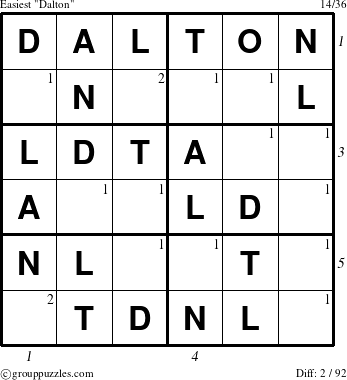 The grouppuzzles.com Easiest Dalton puzzle for  with all 2 steps marked