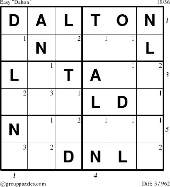 The grouppuzzles.com Easy Dalton puzzle for  with all 3 steps marked