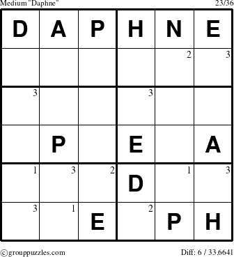 The grouppuzzles.com Medium Daphne puzzle for  with the first 3 steps marked
