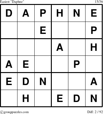 The grouppuzzles.com Easiest Daphne puzzle for 