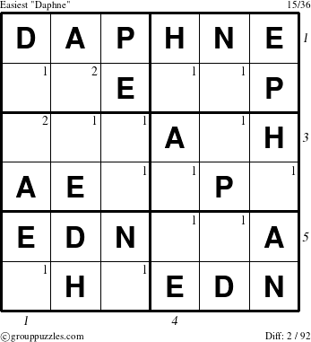 The grouppuzzles.com Easiest Daphne puzzle for  with all 2 steps marked