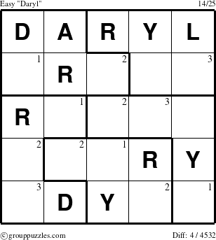 The grouppuzzles.com Easy Daryl puzzle for  with the first 3 steps marked