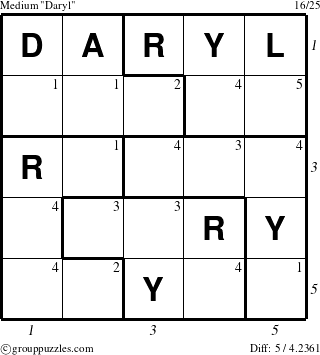 The grouppuzzles.com Medium Daryl puzzle for  with all 5 steps marked