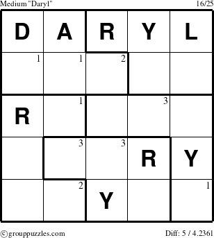 The grouppuzzles.com Medium Daryl puzzle for  with the first 3 steps marked