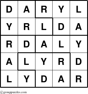 The grouppuzzles.com Answer grid for the Daryl puzzle for 