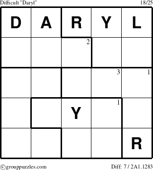 The grouppuzzles.com Difficult Daryl puzzle for  with the first 3 steps marked