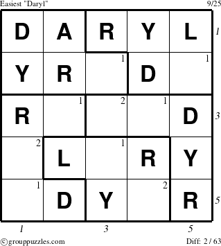 The grouppuzzles.com Easiest Daryl puzzle for  with all 2 steps marked