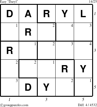 The grouppuzzles.com Easy Daryl puzzle for  with all 4 steps marked
