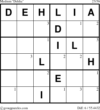 The grouppuzzles.com Medium Dehlia puzzle for  with the first 3 steps marked