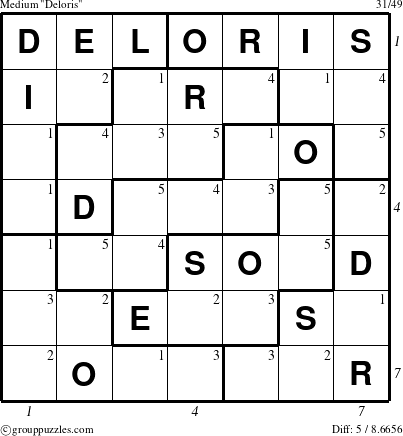 The grouppuzzles.com Medium Deloris puzzle for  with all 5 steps marked