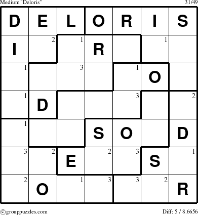 The grouppuzzles.com Medium Deloris puzzle for  with the first 3 steps marked