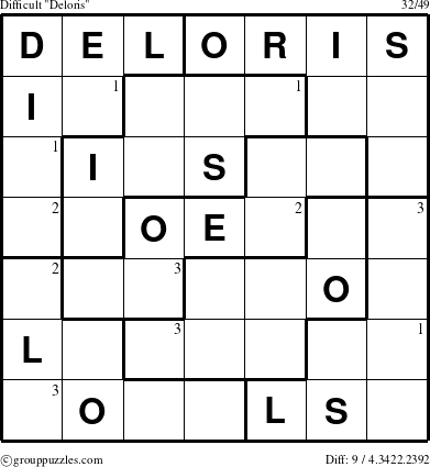 The grouppuzzles.com Difficult Deloris puzzle for  with the first 3 steps marked